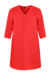 Tunic beaded v-neck LINEN - red - #4