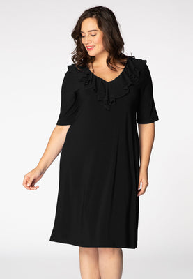 Dress ruffled V-neck DOLCE - black  - #1