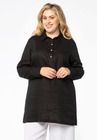 Shirt polo collar LINEN - black - #1