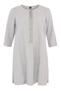 Tunic beaded placket LINEN - grey - #4