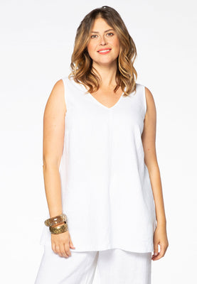 Singlet double v-neck LINEN - white  - #1