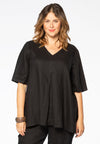 Blouse pleated v-neck LINEN - black 