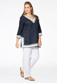 Tunic v-neck LINEN - blue - #4