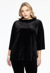 Shirt A-line standing collar VELVET - black 