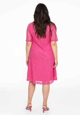 Dress A-line cut-out LACE - pink - #3