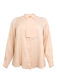 Shirt A-line bow SATIN - pink - #4