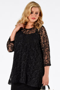 Shirt flare beaded trim LACE - black - #1