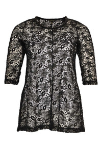 Shirt flare beaded trim LACE - black - #4