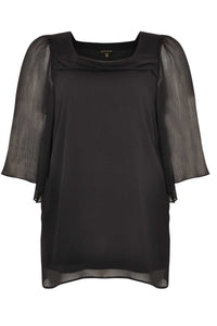 Blouse wide sleeves voile UNI - black - #4