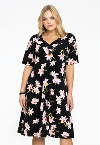 Dress A-line HIBISCUS - black - #1