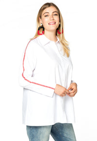 Blouse A-line taped sleeves - white - #1