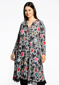 Dress grandad collar HEARTS - black - #1