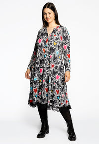 Dress grandad collar HEARTS - black - #2