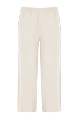 Trousers wide-fit long linen - ecru - #1