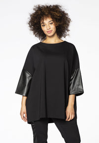 Blouse fake leather sleeves - black - #1