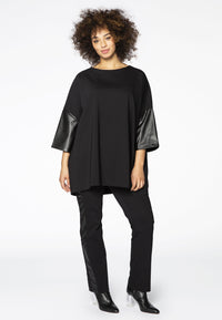 Blouse fake leather sleeves - black - #2