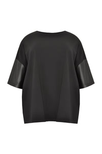 Blouse fake leather sleeves - black - #4