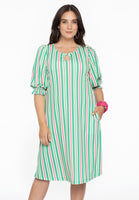 Dress lantern puff sleeve STRIPY - green  - #1