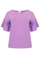 Shirt wide frill sleeve COTTON - light purple - #4