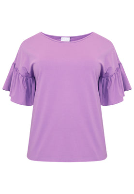 Shirt wide frill sleeve COTTON - light purple - #4